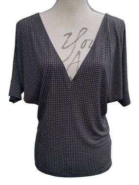 Grayse Black with Black Rhinestone Embellished Deep V Dolman Sleeve Top (S)